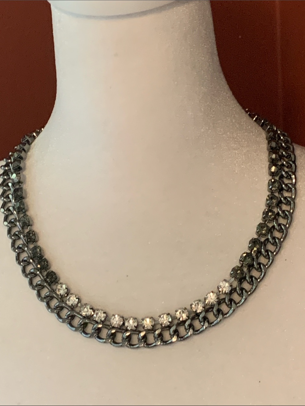 Gunmetal Crystal Chain Collar Necklace - Women Jewelry